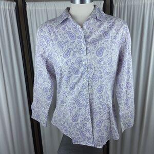 Brooks Brothers Women's Button Down Shirt, Lt. Purple Paisley,‎ Cotton Blend, 10